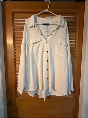 Lane Bryant Ivory Button-Down Shirt Jacket